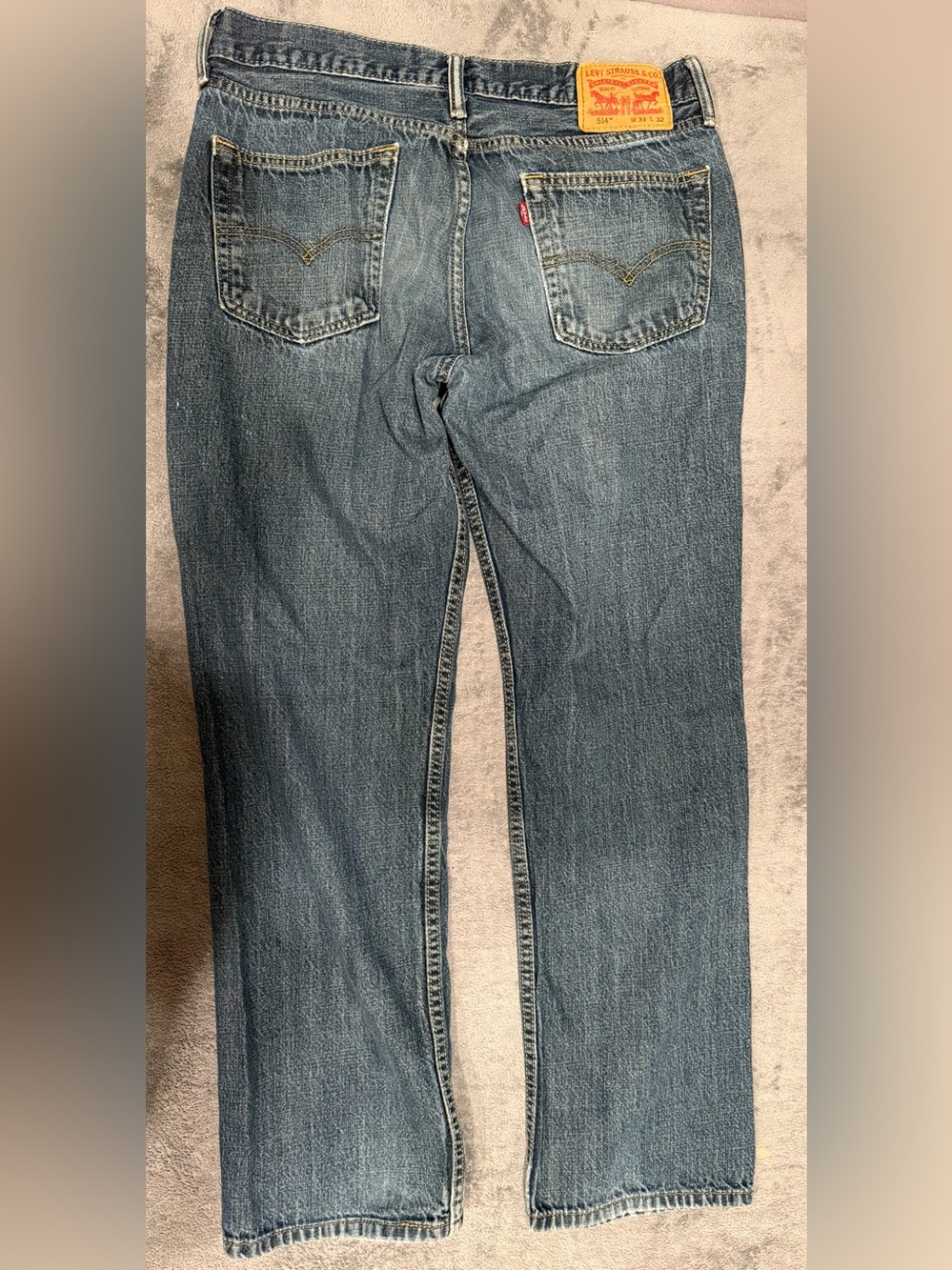 Levis 514 Jeans Mens 34x32 Straight Fit Blue Denim Faded Medium Wash